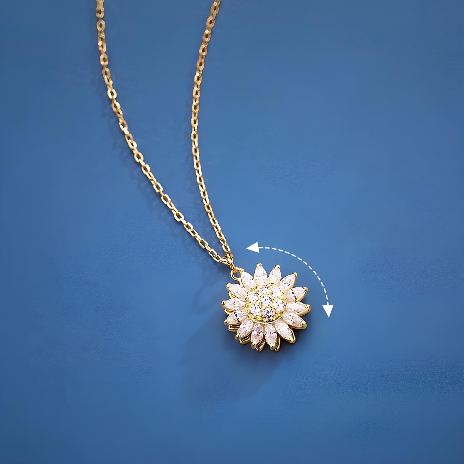 Colar Girassol Rotativo – Elegância e Movimento em uma Joia Única