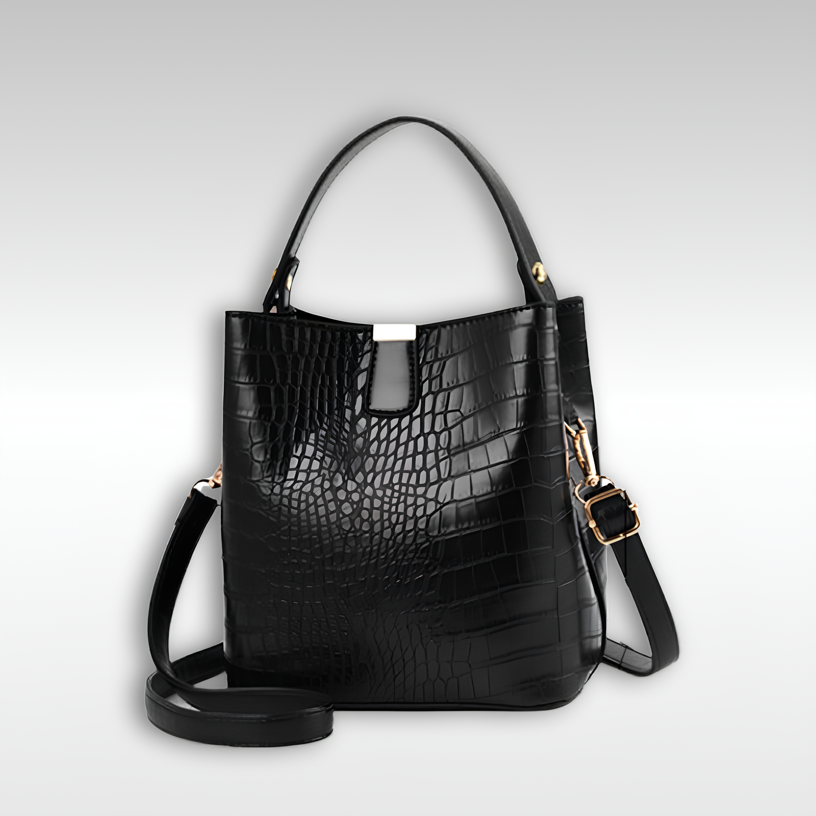 Bolsa Bucket Feminina de Couro Croco | Bolsa de Ombro e Crossbody Elegante