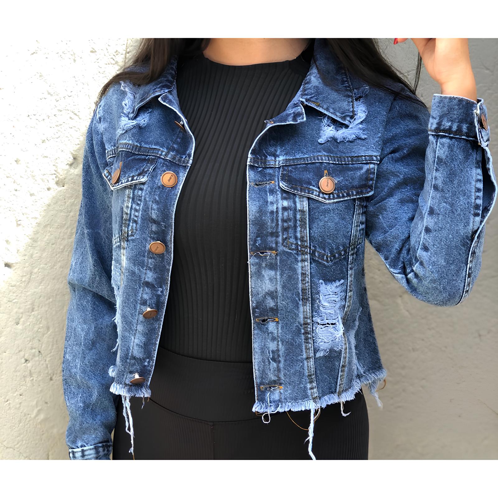 Jaqueta Jeans Cropped Feminina Destroyed – Estilo Moderno e Sofisticado