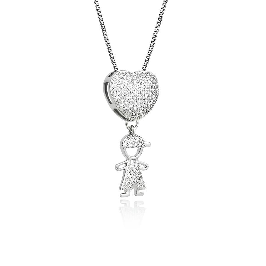 Colar de Filhos Coração Cravejado em Ouro 18K – Pingente Menino e Menina, Joia Antialérgica