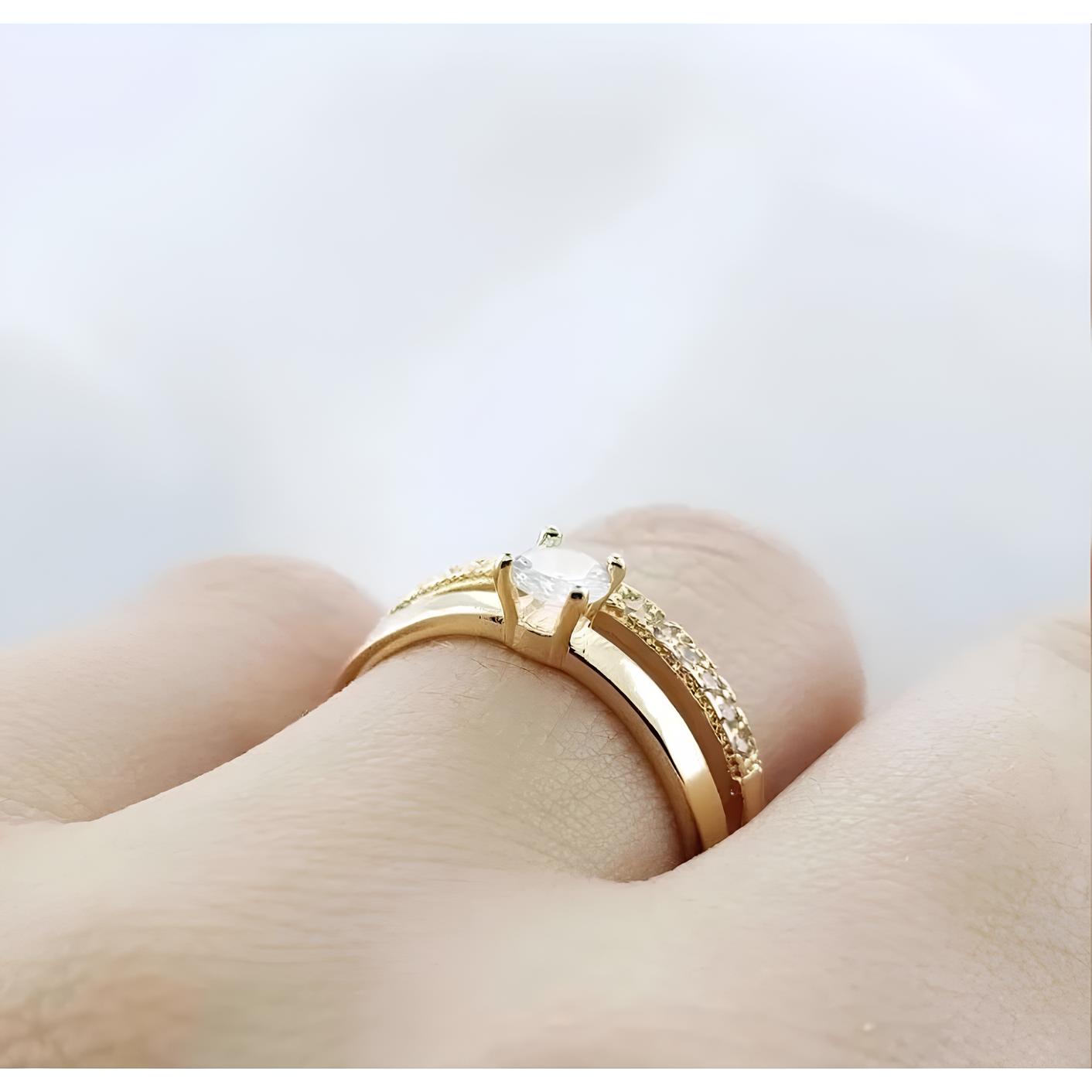 Kit Anel Solitário e Aparador Banhado a Ouro 18K ou Prata 925 – Joia Luxuosa e Sofisticada