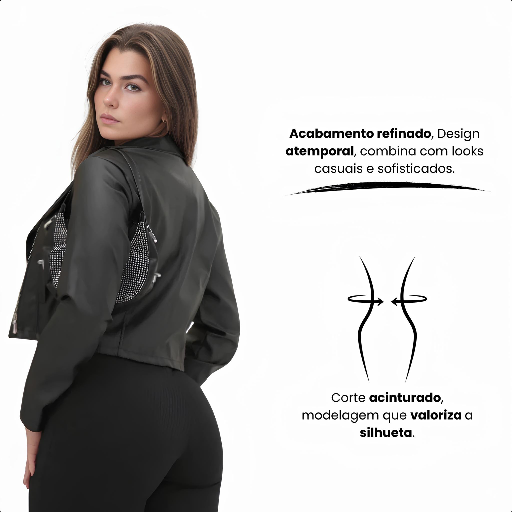 Jaqueta Feminina Couro Vegano Premium – Modelo Biker Atemporal