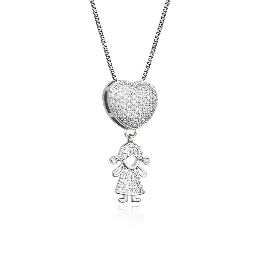 Colar de Filhos Coração Cravejado em Ouro 18K – Pingente Menino e Menina, Joia Antialérgica