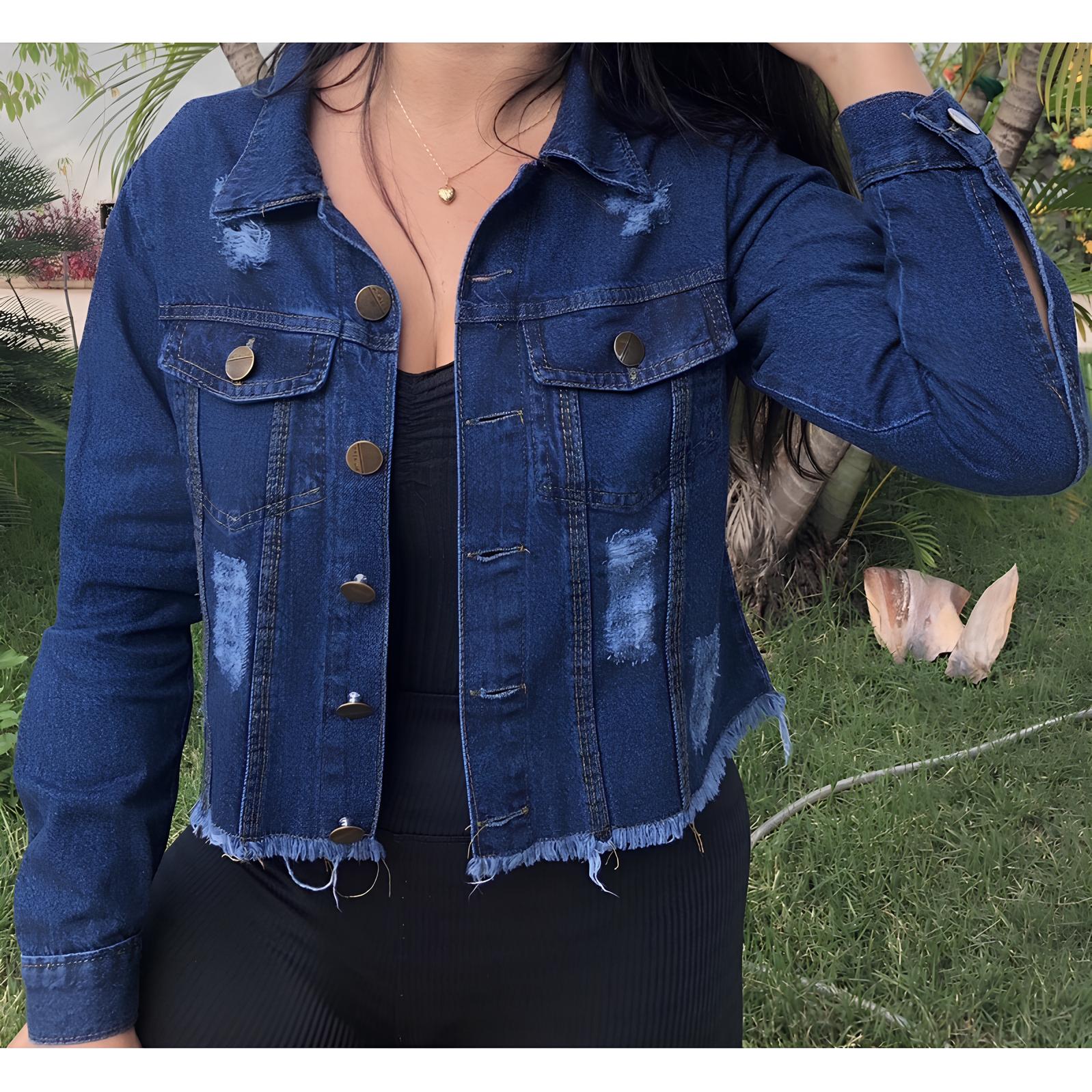 Jaqueta Jeans Cropped Feminina Destroyed – Estilo Moderno e Sofisticado