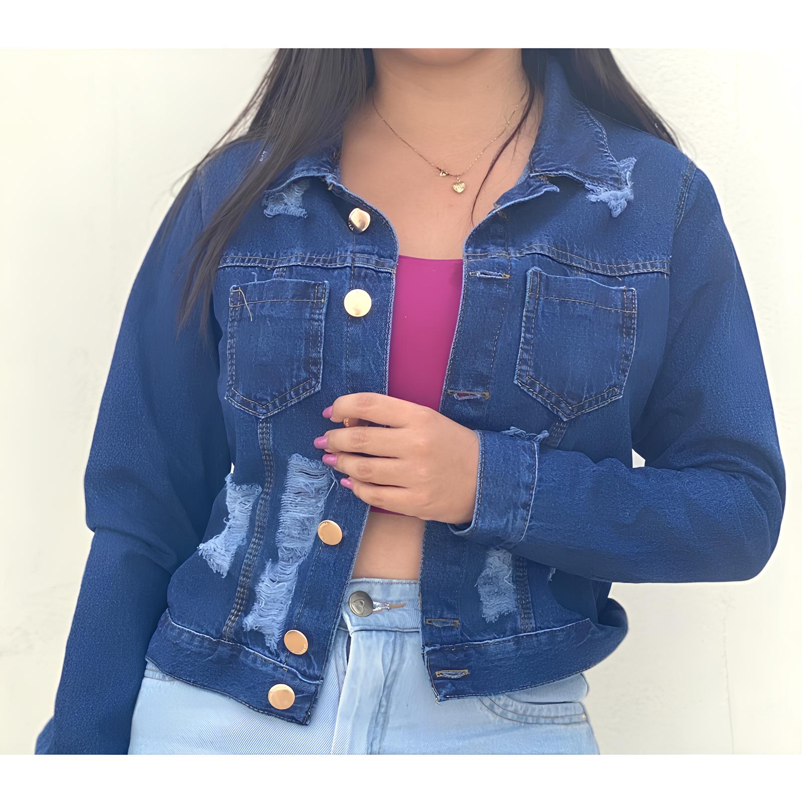 Jaqueta Jeans Cropped Feminina Destroyed – Estilo Moderno e Sofisticado