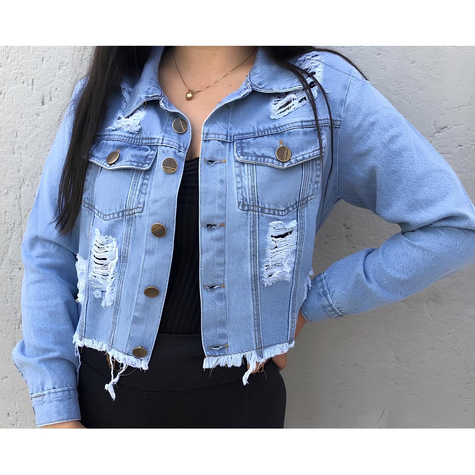 Jaqueta Jeans Cropped Feminina Destroyed – Estilo Moderno e Sofisticado